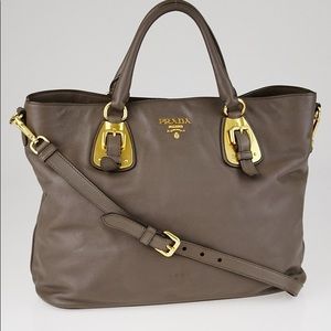 Authentic Prada Gray Soft Calfskin Leather Tote